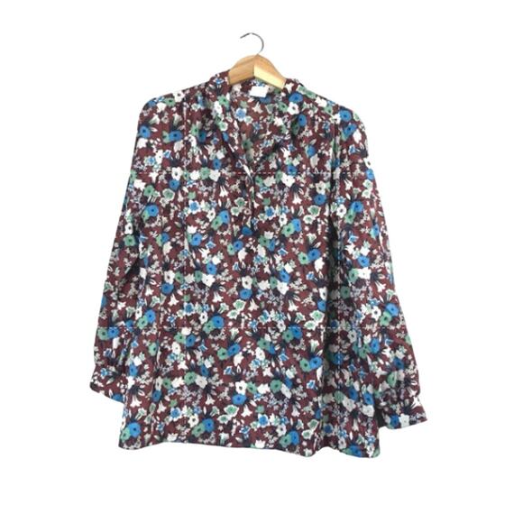 Vintage Brown Floral Montgomery Ward Blouse 18 - Picture 1 of 7